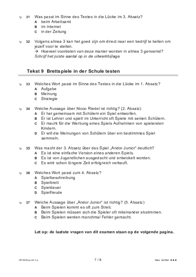 Opgaven examen VMBO GLTL Duits 2024, tijdvak 1. Pagina 7