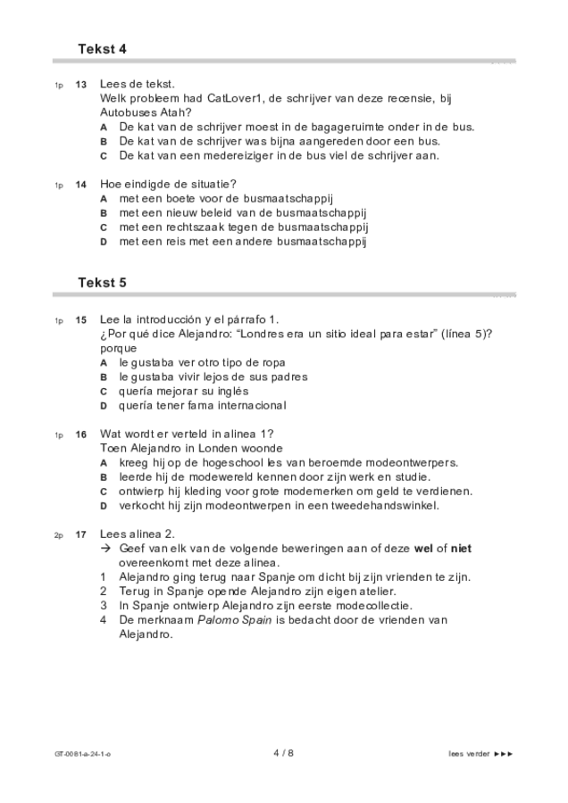 Opgaven examen VMBO GLTL Spaans 2024, tijdvak 1. Pagina 4