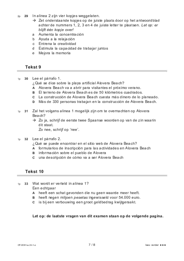 Opgaven examen VMBO GLTL Spaans 2024, tijdvak 1. Pagina 7