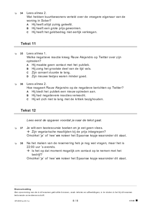 Opgaven examen VMBO GLTL Spaans 2024, tijdvak 1. Pagina 8