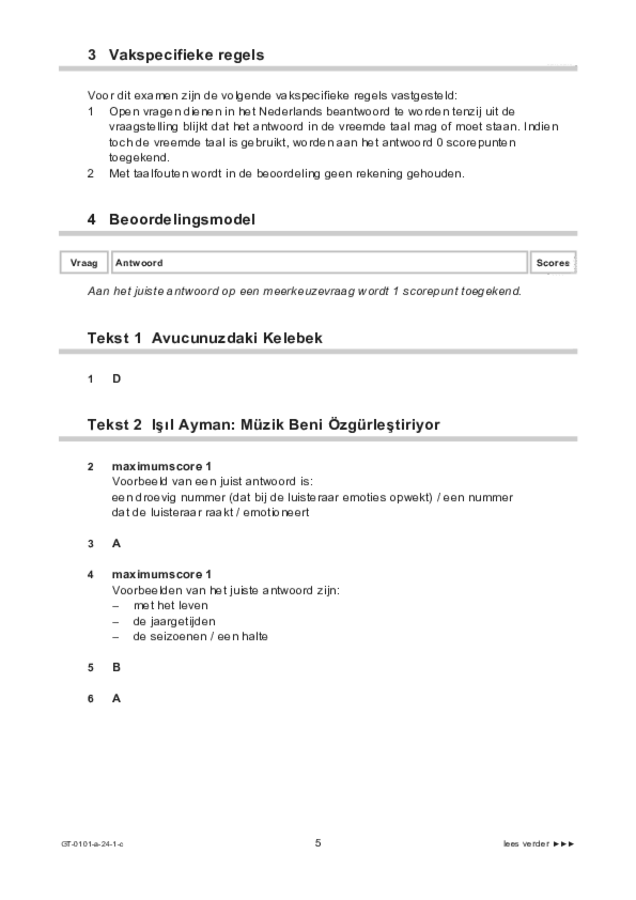 Correctievoorschrift examen VMBO GLTL Turks 2024, tijdvak 1. Pagina 5