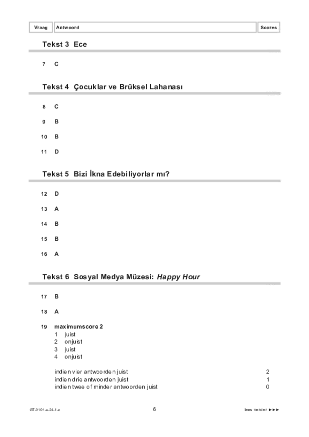 Correctievoorschrift examen VMBO GLTL Turks 2024, tijdvak 1. Pagina 6