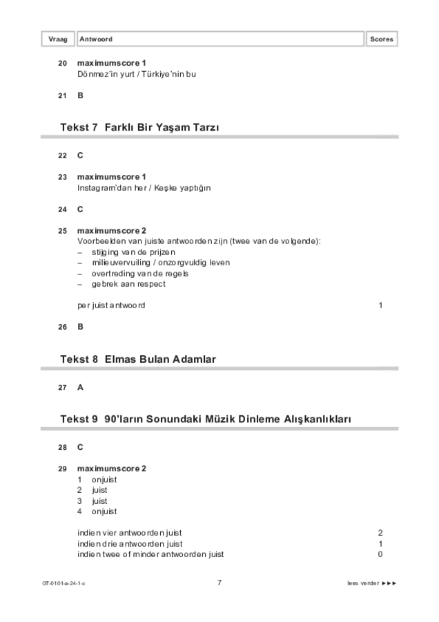 Correctievoorschrift examen VMBO GLTL Turks 2024, tijdvak 1. Pagina 7