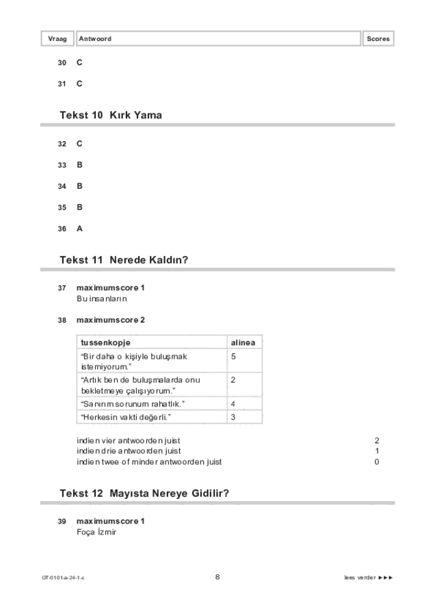 Correctievoorschrift examen VMBO GLTL Turks 2024, tijdvak 1. Pagina 8