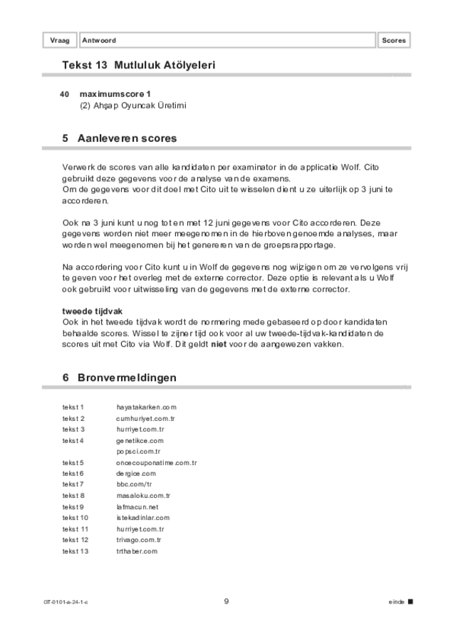 Correctievoorschrift examen VMBO GLTL Turks 2024, tijdvak 1. Pagina 9