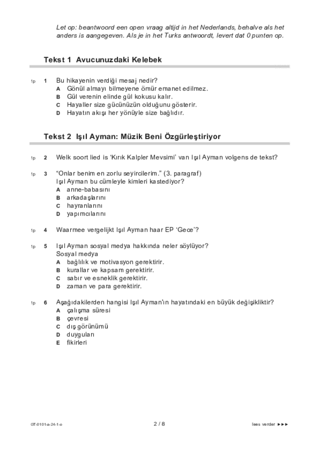 Opgaven examen VMBO GLTL Turks 2024, tijdvak 1. Pagina 2