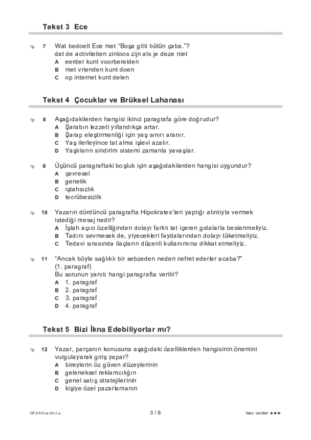 Opgaven examen VMBO GLTL Turks 2024, tijdvak 1. Pagina 3