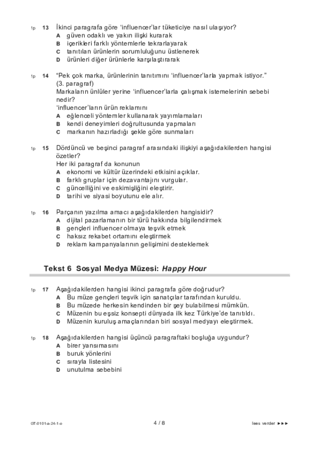 Opgaven examen VMBO GLTL Turks 2024, tijdvak 1. Pagina 4