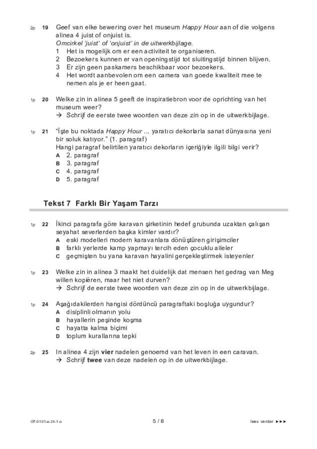 Opgaven examen VMBO GLTL Turks 2024, tijdvak 1. Pagina 5