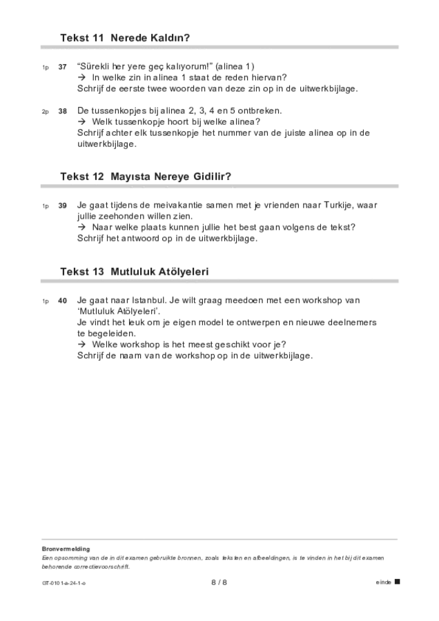 Opgaven examen VMBO GLTL Turks 2024, tijdvak 1. Pagina 8