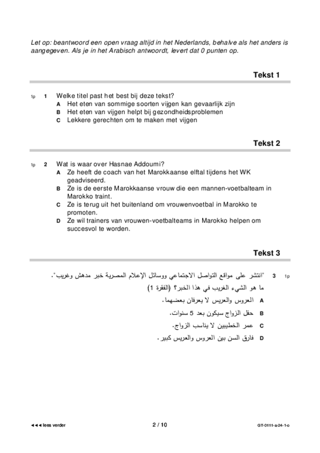 Opgaven examen VMBO GLTL Arabisch 2024, tijdvak 1. Pagina 2