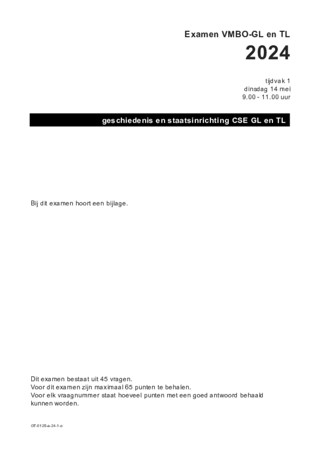 Opgaven examen VMBO GLTL geschiedenis 2024, tijdvak 1. Pagina 1