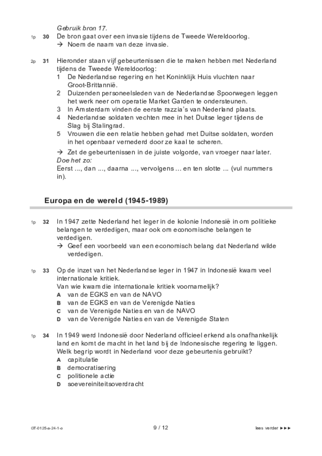 Opgaven examen VMBO GLTL geschiedenis 2024, tijdvak 1. Pagina 9