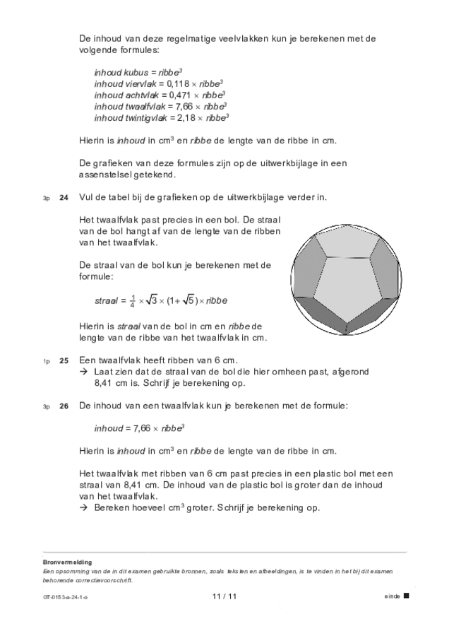 Opgaven examen VMBO GLTL wiskunde 2024, tijdvak 1. Pagina 11
