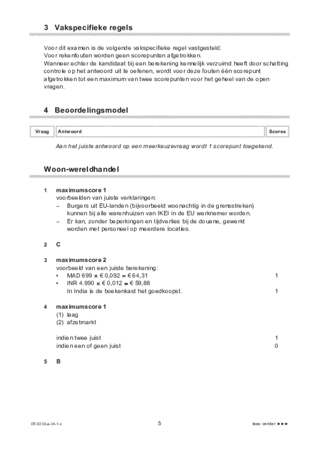 Correctievoorschrift examen VMBO GLTL economie 2024, tijdvak 1. Pagina 5