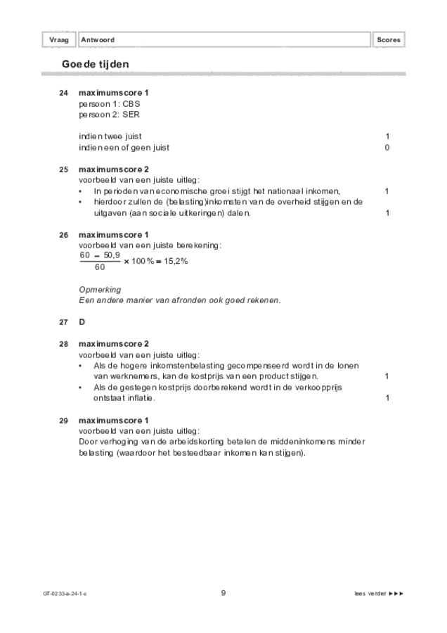 Correctievoorschrift examen VMBO GLTL economie 2024, tijdvak 1. Pagina 9