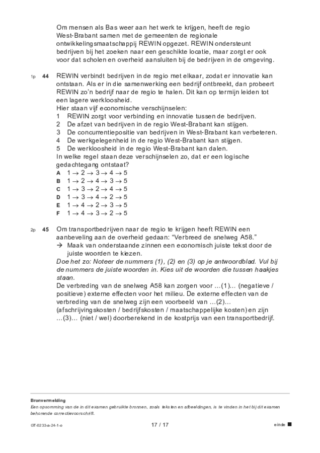 Opgaven examen VMBO GLTL economie 2024, tijdvak 1. Pagina 17