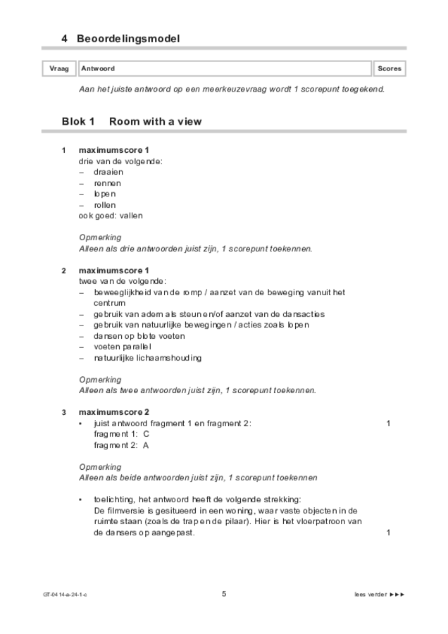 Correctievoorschrift examen VMBO GLTL dans 2024, tijdvak 1. Pagina 5