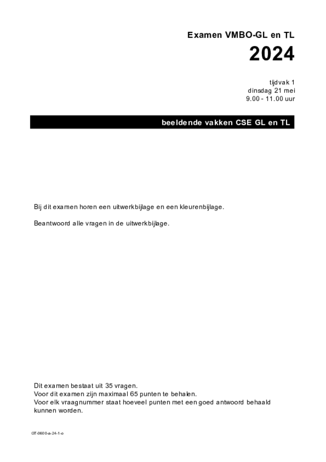 Opgaven examen VMBO GLTL beeldende vakken 2024, tijdvak 1. Pagina 1