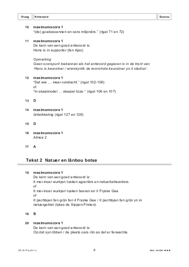 Correctievoorschrift examen VMBO GLTL Fries 2024, tijdvak 1. Pagina 6