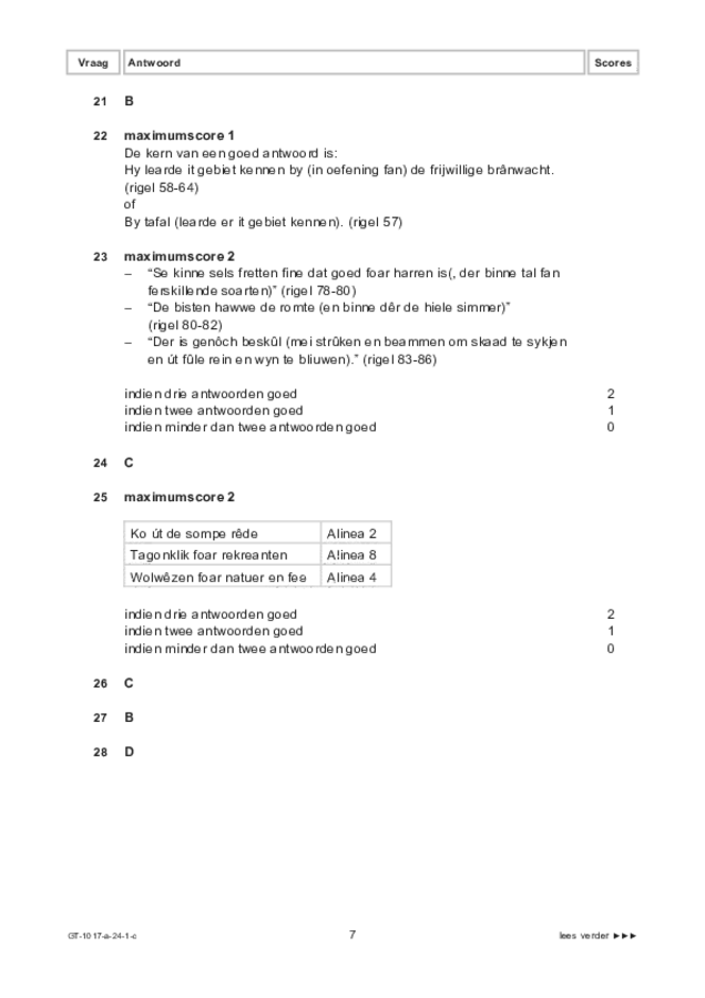 Correctievoorschrift examen VMBO GLTL Fries 2024, tijdvak 1. Pagina 7