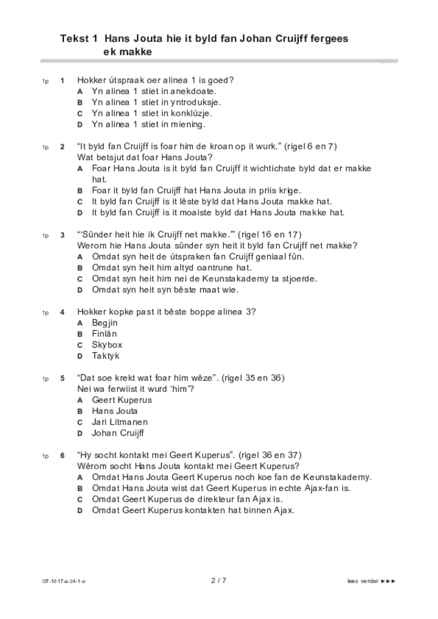 Opgaven examen VMBO GLTL Fries 2024, tijdvak 1. Pagina 2