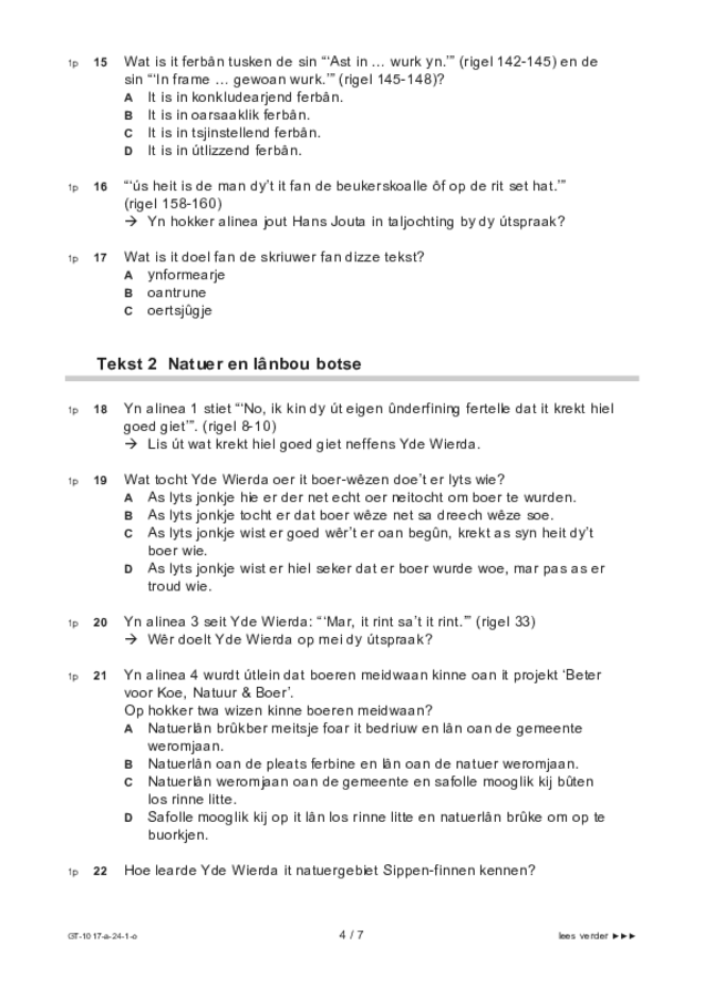 Opgaven examen VMBO GLTL Fries 2024, tijdvak 1. Pagina 4