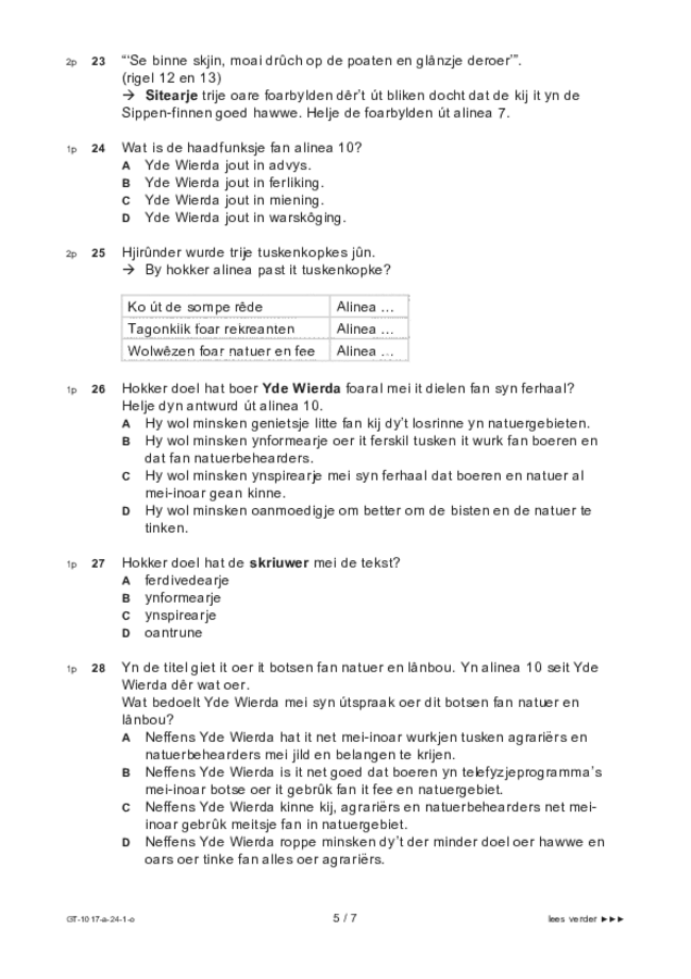 Opgaven examen VMBO GLTL Fries 2024, tijdvak 1. Pagina 5