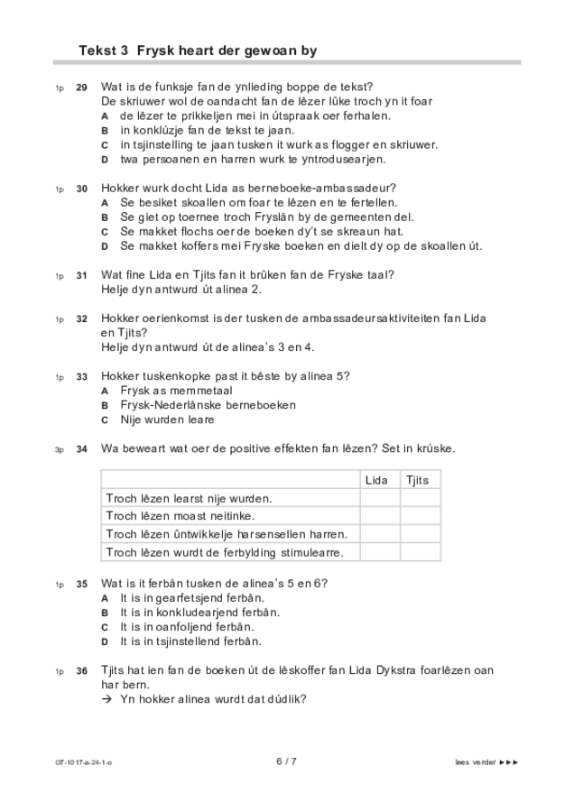 Opgaven examen VMBO GLTL Fries 2024, tijdvak 1. Pagina 6