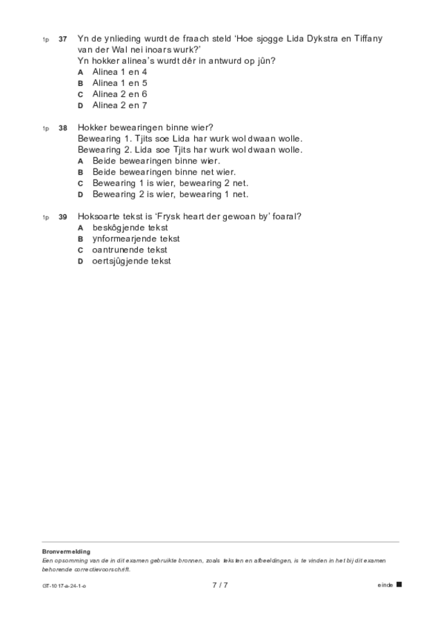 Opgaven examen VMBO GLTL Fries 2024, tijdvak 1. Pagina 7