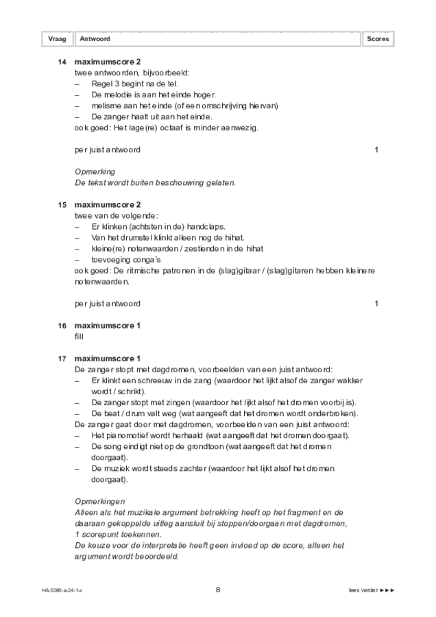 Correctievoorschrift examen HAVO muziek 2024, tijdvak 1. Pagina 8