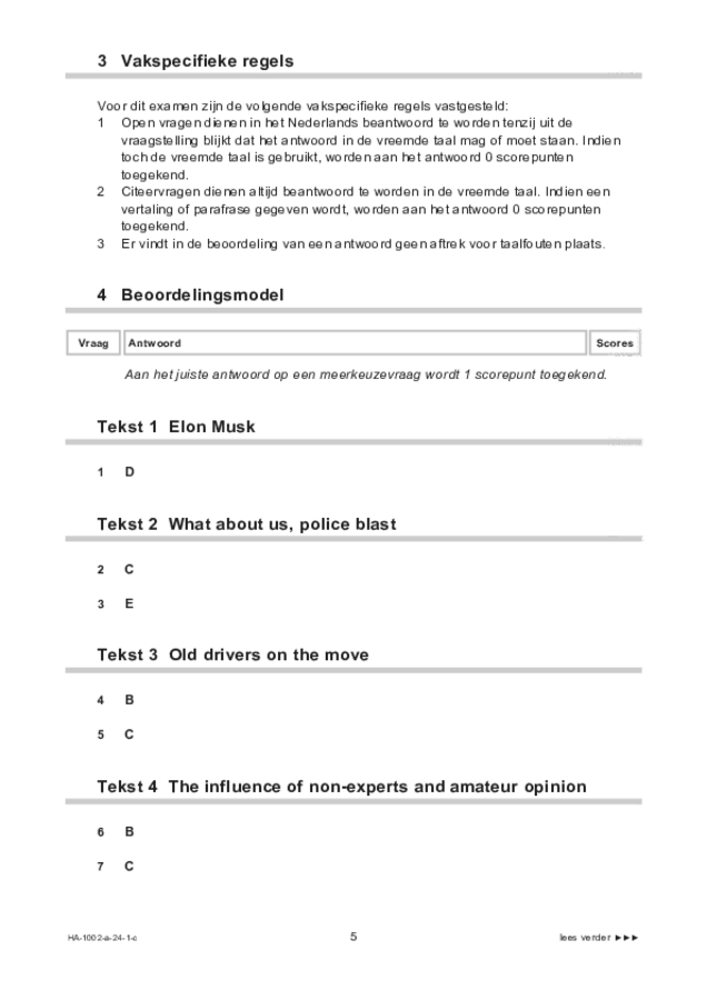 Correctievoorschrift examen HAVO Engels 2024, tijdvak 1. Pagina 5