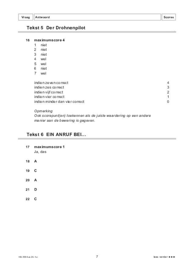 Correctievoorschrift examen HAVO Duits 2024, tijdvak 1. Pagina 7