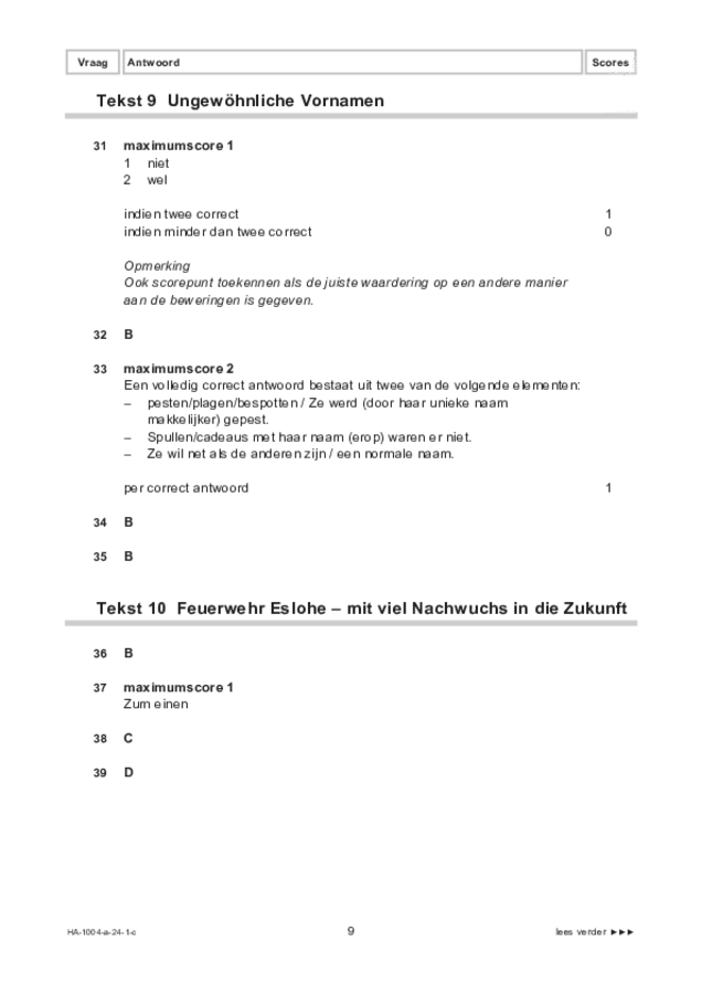 Correctievoorschrift examen HAVO Duits 2024, tijdvak 1. Pagina 9