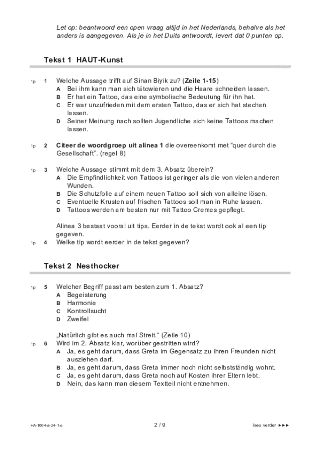 Opgaven examen HAVO Duits 2024, tijdvak 1. Pagina 2