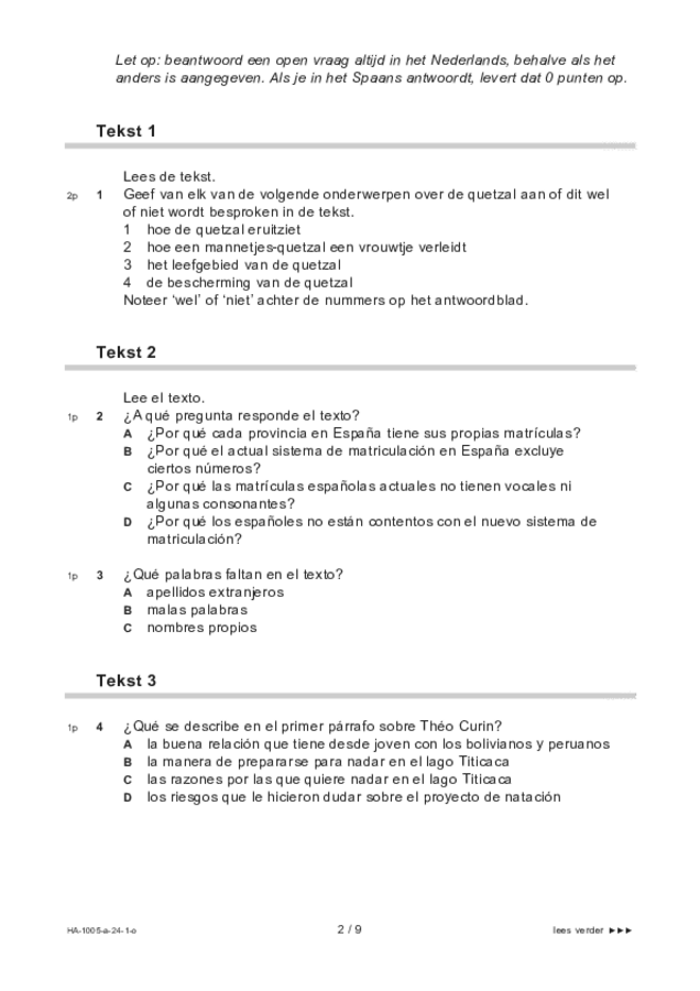 Opgaven examen HAVO Spaans 2024, tijdvak 1. Pagina 2