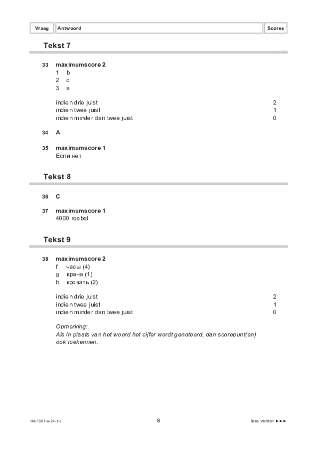 Correctievoorschrift examen HAVO Russisch 2024, tijdvak 1. Pagina 8