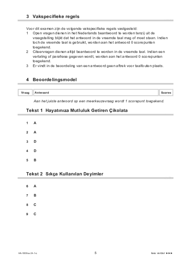 Correctievoorschrift examen HAVO Turks 2024, tijdvak 1. Pagina 5