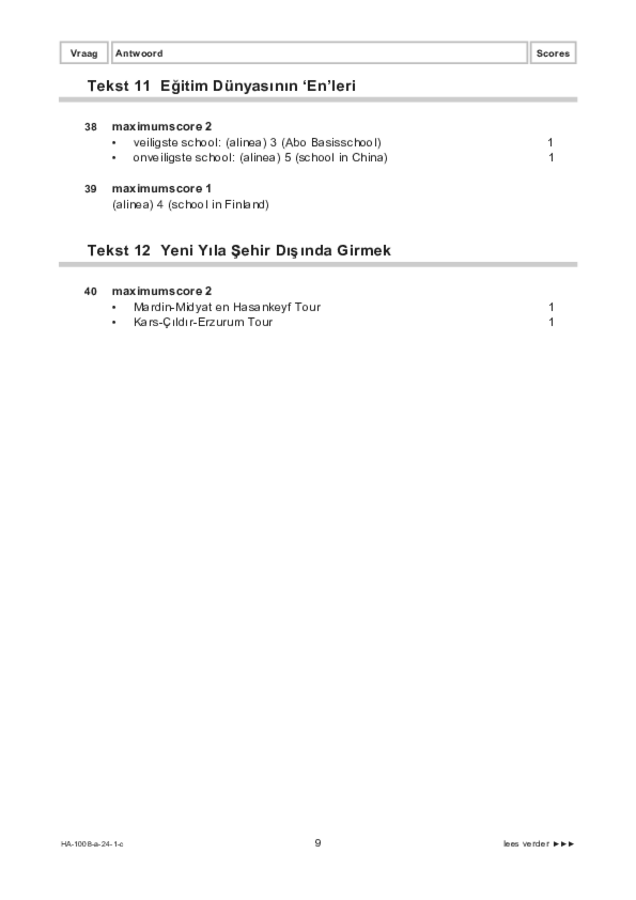 Correctievoorschrift examen HAVO Turks 2024, tijdvak 1. Pagina 9