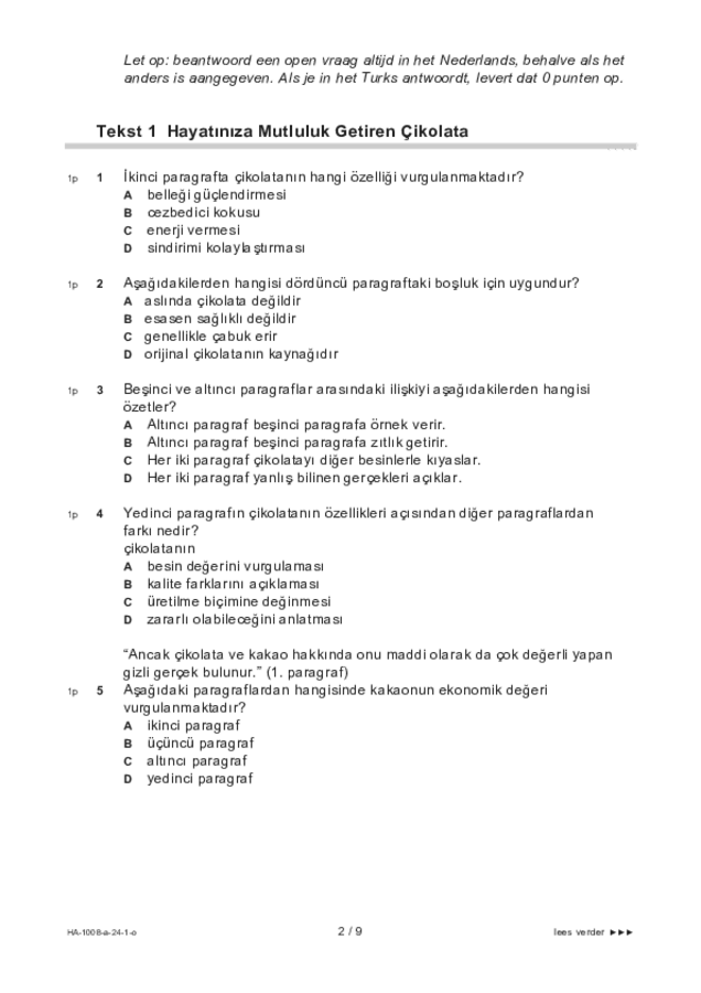 Opgaven examen HAVO Turks 2024, tijdvak 1. Pagina 2