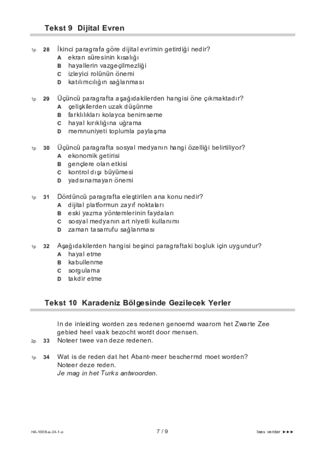 Opgaven examen HAVO Turks 2024, tijdvak 1. Pagina 7