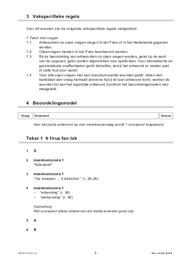 Correctievoorschrift examen HAVO Fries 2024, tijdvak 1. Pagina 5