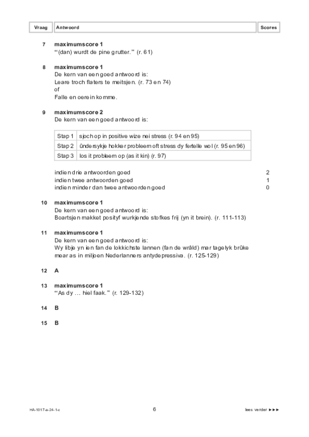 Correctievoorschrift examen HAVO Fries 2024, tijdvak 1. Pagina 6