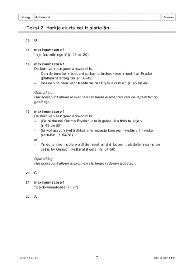 Correctievoorschrift examen HAVO Fries 2024, tijdvak 1. Pagina 7