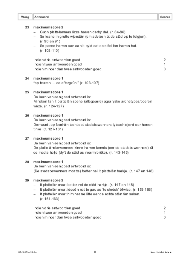 Correctievoorschrift examen HAVO Fries 2024, tijdvak 1. Pagina 8