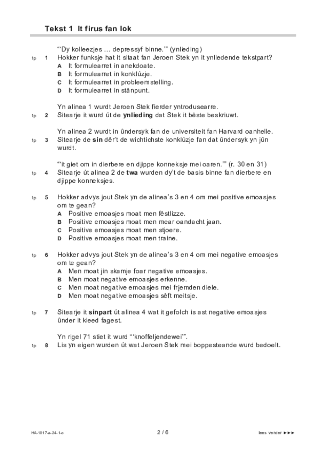 Opgaven examen HAVO Fries 2024, tijdvak 1. Pagina 2