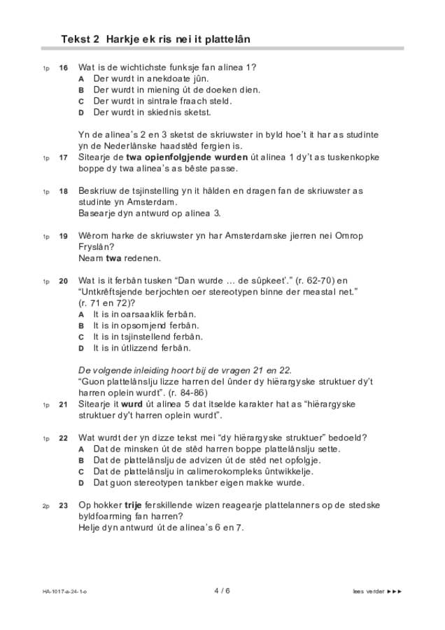 Opgaven examen HAVO Fries 2024, tijdvak 1. Pagina 4