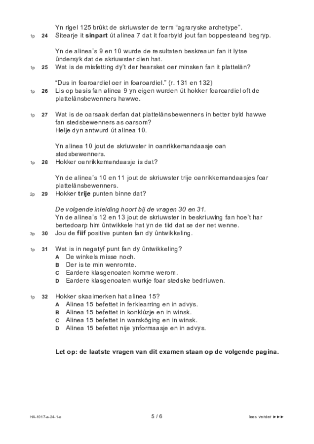 Opgaven examen HAVO Fries 2024, tijdvak 1. Pagina 5
