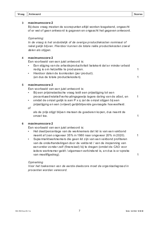 Correctievoorschrift examen HAVO economie 2024, tijdvak 1. Pagina 7