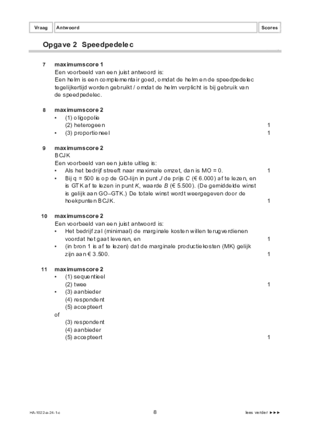 Correctievoorschrift examen HAVO economie 2024, tijdvak 1. Pagina 8